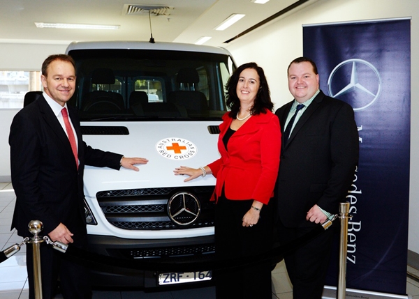 Mr Juergen Sauer, President and CEO of Mercedes-Benz Australia Pacific, presenting two new Mercedes-Benz Sprinter Vans to the Red Cross