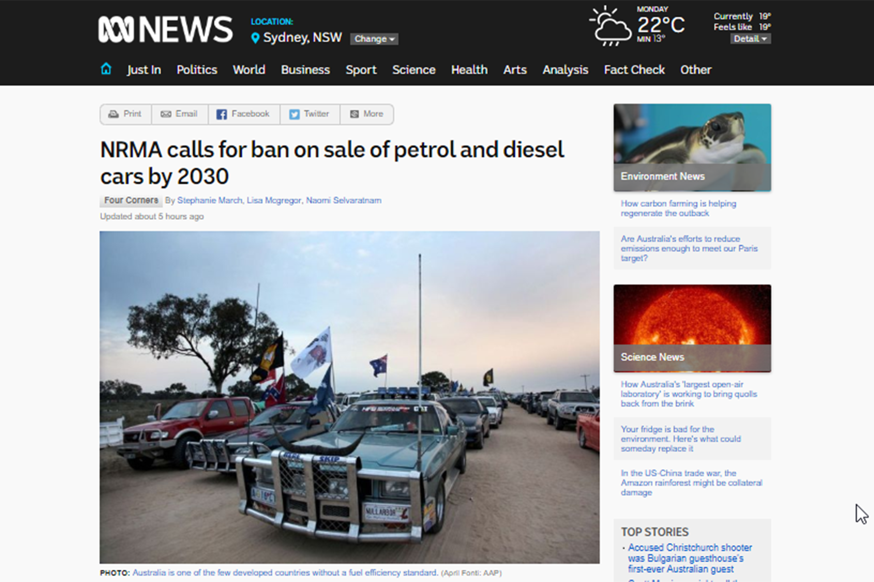 NRMA calls for ban on sale of petrol and diesel cars by 2030 - ABC News (Austral