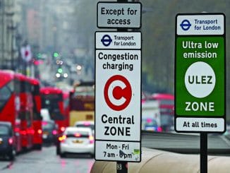 Cars enter the new Ultra Low Emission Zone that has come into force Monday, in London, Monday, April 8, 2019, one of the world's first emission charge for cars. Drivers of older and more polluting cars face paying a new £12.50 fee adding to the Congestion Charge to enter the centre of the capital. (AP Photo/Frank Augstein)