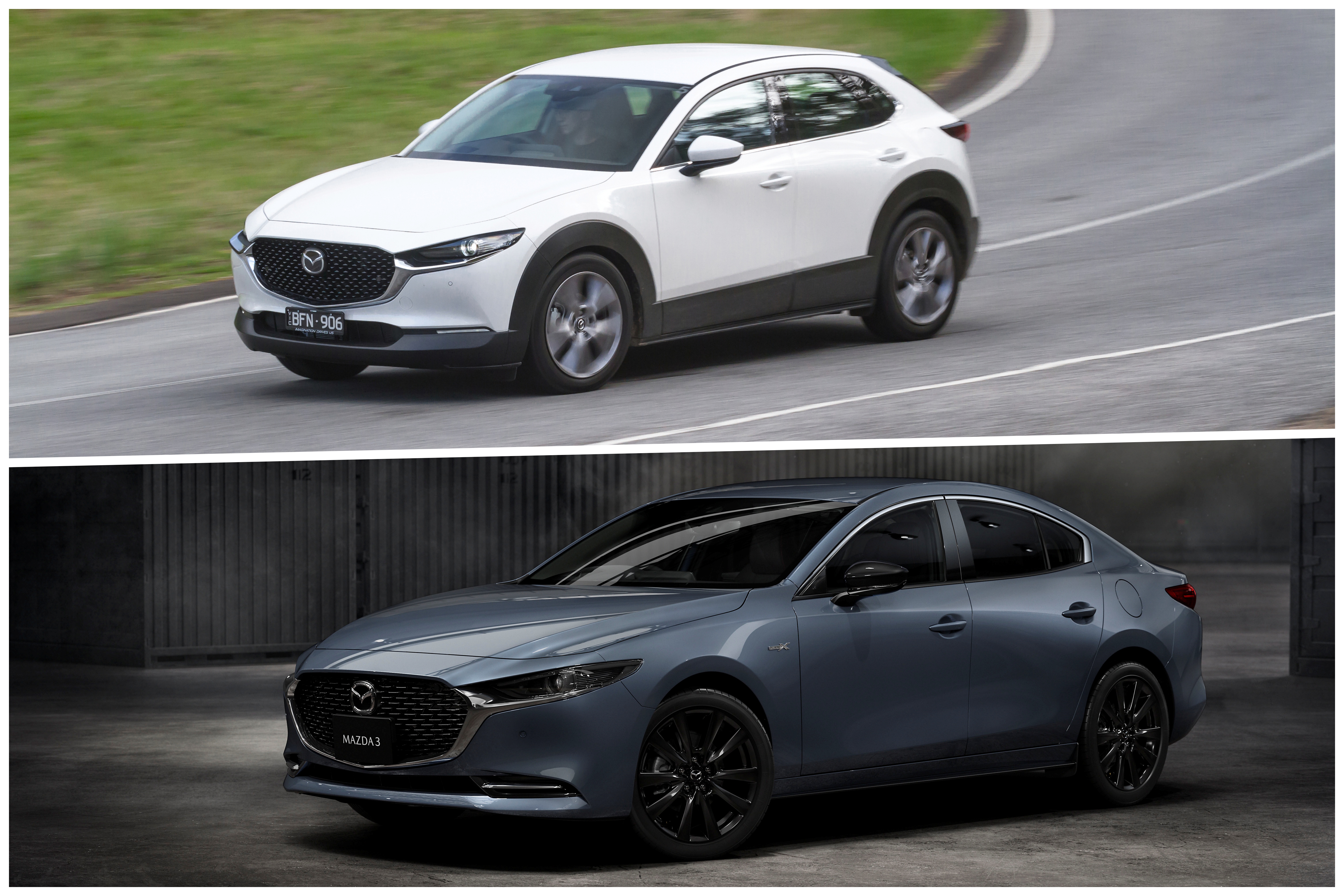 Mazda CX-30 and Mazda 3 collage