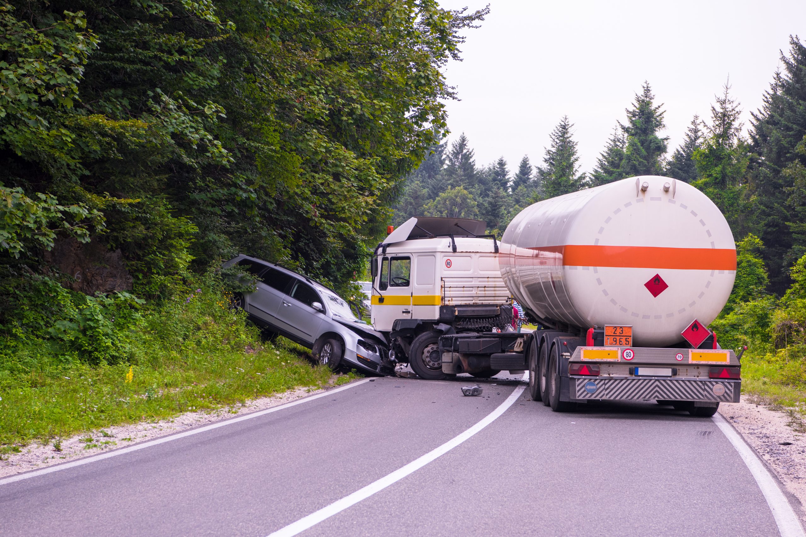 Traffic accidents on beautiful natural roads Truck and car accidents